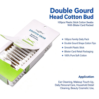 Bâtonnets de coton biodégradables à double tête en forme de gourde, 100 pièces, avec tige en plastique, emballés sous blister, vente en gros