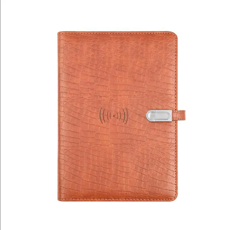 Notebook bisnis agenda, notebook kulit pola buaya binder longgar daun binder dengan power bank dan USB disk