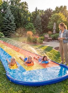 Triple Lane Rainbow PVC Water Slide with Sprinkler and 3 <b>Surf</b> Riders for Kids Backyard Racing - Product Image 6