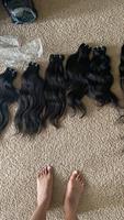 Contoh Gratis Rambut Manusia Remy 100% Berkilau Lembut, Bundel Rambut India Mentah Virgin dengan Kutikula Tertata Rapi, Gelombang Alami, Jahitan Ganda Mesin, 100g