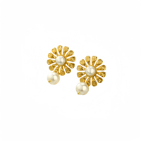 Boucles d'oreilles pendantes en forme de tournesol avec imitation perle, plaquées or, en acier inoxydable, style floral vintage, bijoux élégants pour femmes