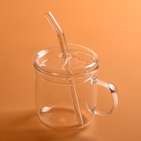 Gobelet en verre de 350 ml avec couvercle et paille, tasse à café en verre transparent résistant à la chaleur