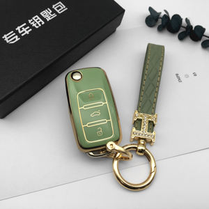 Vente chaude, coque de clé de voiture en TPU à 3 boutons avec bordure dorée pour VW Skoda <span class=keywords><strong>Das</strong></span> <span class=keywords><strong>Auto</strong></span> Polo Golf Vento 6, accessoires pour voiture - Product Image 5