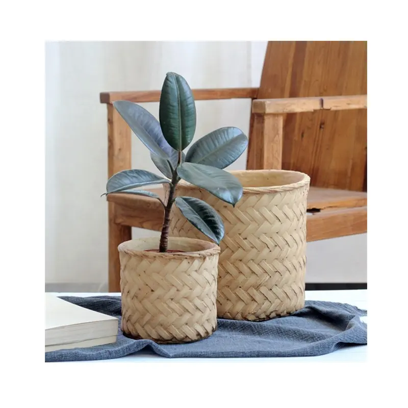 Maceta de bambú de imitación de moda, maceta de cemento para flores, decoración de jardín