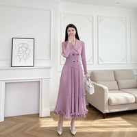 Robe à col tailleur pour femme, style Miyake, jupe plissée trapèze, taille haute, cintrée, amincissante, à volants, longue, pour l'automne et l'hiver