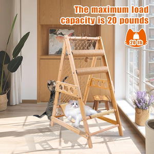 Árbol rascador para gatos con escalera, hamaca, poste rascador, red de escalada y bola de sisal colgante - Product Image 5