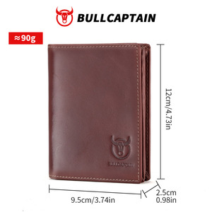 Portefeuille court pour homme BULLCAPTAIN en cuir véritable RFID, luxe classique, portable, vintage, fin, vertical, avec porte-monnaie et porte-cartes - Product Image 4