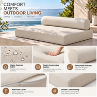 Coussin de sol d'extérieur rond beige en mousse de soutien résistante à l'eau avec dossier amovible, facile à nettoyer et confortable