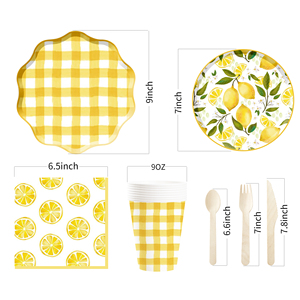 DAMAI - Juego de Vajilla Desechable para Fiestas Infantiles, Picnic, Camping, Cumpleaños, Diseño a Cuadros Amarillo Limón, Servilletas, Vasos y Platos de Papel - Product Image 5