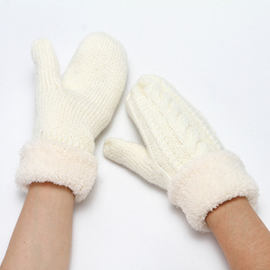 Gants d'hiver blancs pour femmes Doublure chaude-Gants épais en tricot de <span class=keywords><strong>laine</strong></span> confortable Mitaines - Product Image 3