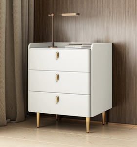 Table de Chevet Moderne de Luxe en Marbre et Bois Massif, avec 3 Tiroirs, en Cuir Blanc, Noir, Gris, pour <span class=keywords><strong>Chambre</strong></span> à Coucher, Meuble Flottant de Style Hôtelier - Product Image 1