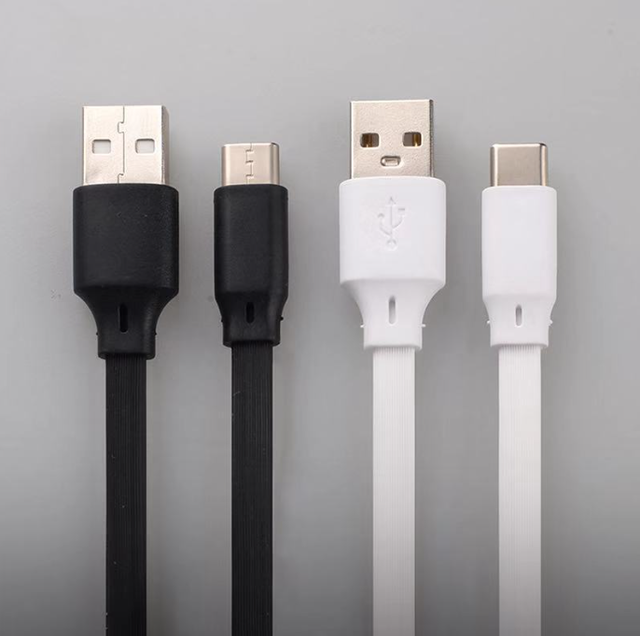 GXD Flat USB Type-C Cable | Fast Charging & Data Sync Cord White/Black PVC