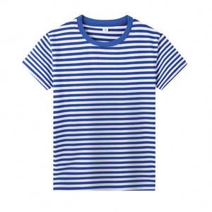 I-0611 Short-sleeved <b>T</b>-<b>shirt</b> Summer Loose Blue and <b>White</b> Striped Couple Wear Crew-neck Fashion Casual Top - Product Image 3