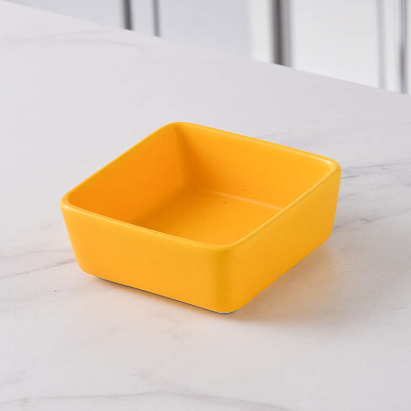 Small square dish, yellow