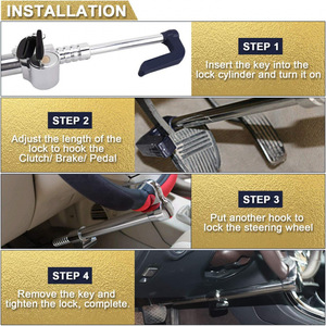 Steering Wheel <b>Lock</b> Carbon Steel Anti-Pry <b>Cylinder</b> 35-85 Cm Adjustable Hook <b>Lock</b> For Car Vehicle Theft Protection - Product Image 3