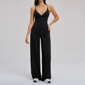 Set Yoga da Donna Due Pezzi in Nylon Spandex, Top Corto Senza Schienale e Pantaloni a Vita Alta a Gamba Larga, Asciugatura Rapida, Completo Sportivo Coordinato - Product Image 3