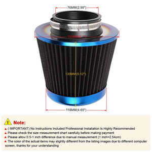 Filtro de aire de 76 mm de alto flujo con cabezal tipo hongo universal para modificación y mejora de automóviles - Product Image 3