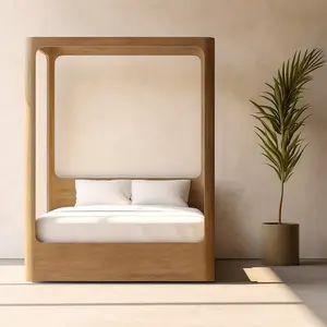 Villa-mueble de dormitorio de madera maciza de roble, cama doble de lujo, tamaño king y queen, dosel de madera
