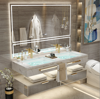 Salles de bains flottantes de luxe modernes Bon prix Comptoir en marbre PVC MDF Pierre d'acier avec miroir et lavabo Villas