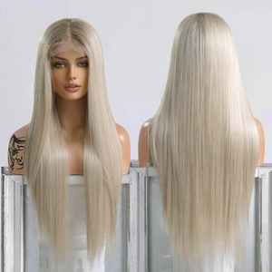 Cabello humano europeo Rubio encaje 30-32 pulgadas recto HD sin pegamento prearrancado peluca con malla frontal 200% densidad Natural M línea de cabello - Product Image 1