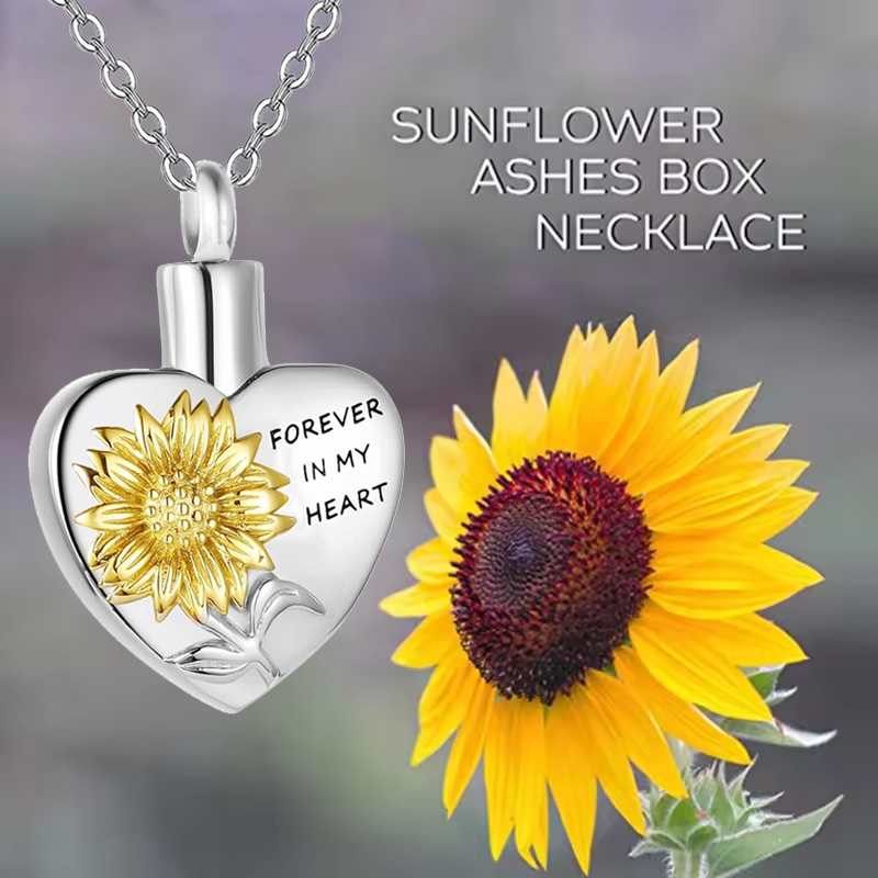 Fanery Sue Sunflower Ashes Necklace - Cremation Urn Necklace For Women, Memorial Keepsake, Stainless Steel, 18+2" Chain - View #9