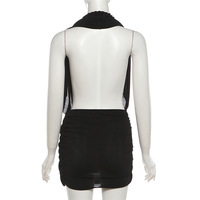STOCK Deux couleurs, robe mini plissée pour femme, décolleté plongeant en V profond, dos nu, vêtements de boutique, tailles S-L