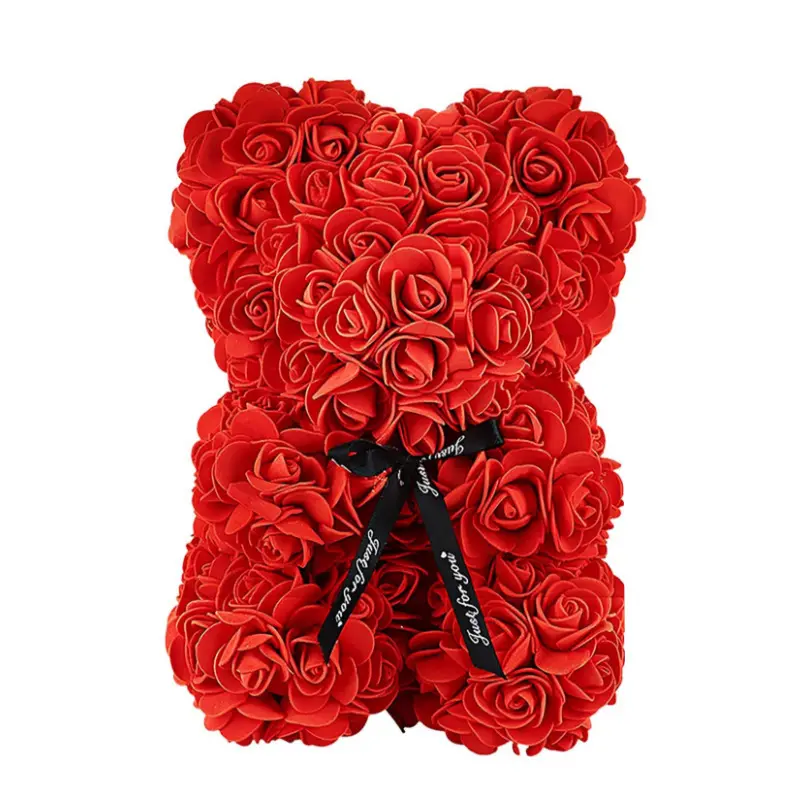 Sıcak satış gül ayı el yapımı gül oyuncak ayı 10-inch gül çiçek ayı hediyeler sevgililer günü düğün için temizle hediye kutusu