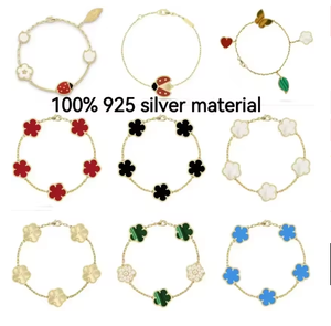 Bracelet trèfle porte-bonheur en argent pur S925 plaqué or 18 carats, jade, mode classique, bijoux pour femmes - Product Image 3