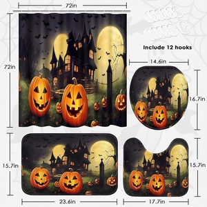 Cortina de Ducha de Poliéster con Diseño de Calabaza Naranja, Cortina de Baño con Estampado Digital Impermeable, Impresión Personalizada, Venta al por Mayor, Moderna - Product Image 3