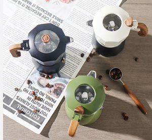 Cafetière Moka en aluminium à double valve, machine à expresso vintage, cafetière 6 tasses, cafetière d'extérieur avec poignée en bois - Product Image 2