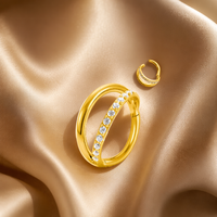 Cincin Hidung Titanium ASTM F136 Berlapis Emas 24K Berkualitas Tinggi Klasik dengan Zirkon dan Berlian Satu Baris Model Double-band