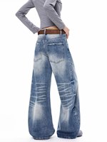 Jean baggy taille haute pour femme YUANBOFEI, coupe large, en denim délavé, style vintage, effet usé, pantalon oversize