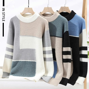 New Style Autumn and Winter <strong>Color</strong> <strong>Block</strong> Thickened Bottoming Sweater O-neck Fashion Loose Pullover for Man - Product Image 4