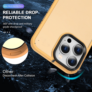 Custodia per <span class=keywords><strong>iPhone</strong></span> 14 13 <span class=keywords><strong>12</strong></span> 15 16 17 Pro Max in PC+TPU <span class=keywords><strong>arancione</strong></span> con bottoni in metallo, traslucida e opaca - Product Image 2