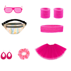 PESENAR 80s-90s Neon Polyester Costume Set avec Jambières Yoga Bandeau Bracelet Fanny Pack pour Femmes - Product Image 3