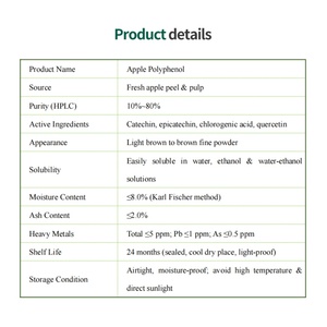 Polyphénol de pomme de haute qualité 10%~80% Vente en gros d'extrait de peau de pomme Poudre de polyphénols de pomme - Product Image 4