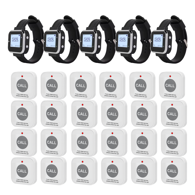 CATEL Wireless Calling System Guest Call Waiter Pager 5 Watch Receiver + 24 Call Button Queue System for Hospital Restaurant 500