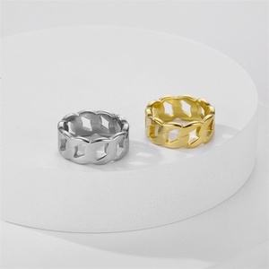 Anillos de Cadena Cubana de Acero Inoxidable con Baño de Oro, Sin Plomo ni Níquel - Product Image 4