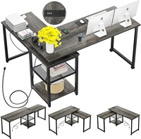 Bureau en L avec prises et ports USB Bureau d'ordinateur d'angle réversible Bureau de bureau à domicile moderne avec rangement réglable