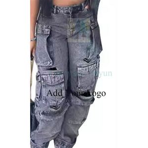 Pantaloni Jeans Cargo con tasche a buon prezzo da donna con stile Hip Hop con strappi strappati a vita alta pantaloni Cargo - Product Image 1