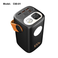 Batterie externe Li-Polymère 60000mAh avec charge rapide PD 100W, affichage LED Type-C, chargeur portable et lampe torche pour ordinateur portable, camping et voyage en extérieur
