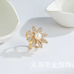 Gold Alloy Pearl Rhinestone Flower Ring Buckle For Scarf Fashion Accessory - Product Image 4