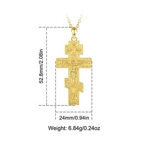 卸売正教会ジュエリー 925スターリングシルバー 18K金メッキ 彫刻入りレリーフ正教会十字架ペンダントネックレス メンズ用 - Product Image 2