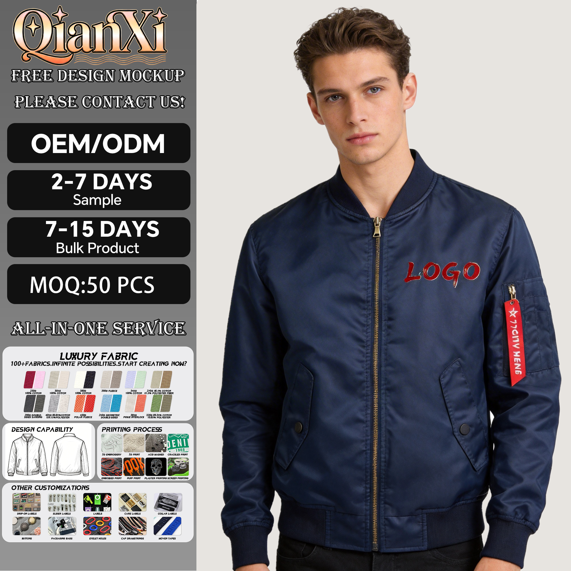 OEM Factory Custom Logo Men MA1 Bomber Jacket Custom Bomber Jacket Business Casual Style Men's Bomber Jacket for Men