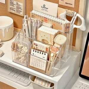 Organizador de escritorio transparente, caja de almacenamiento de 5 compartimentos con divisores para papelería y artículos diversos, forma rectangular, tipo vertical - Product Image 1