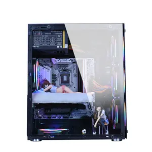 Gaming PC Case ATX/M-ATX/MINI-ITX USB3.0 Mid Tower Transparent Glass Computer Case CPU Cabinet Chassis For Desktop With RGB Fans