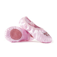 Chaussons de danse souples pour enfants en satin brodé de paillettes, semelle fendue, vente en gros d'usine BX03, pour spectacles sur scène