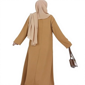 Women Modest Abaya Long Sleeve Round Neck Floor Length Solid Color <b>Loose</b> Fit Daily Wear Middle East Style Polyester Maxi <b>Dress</b> - Product Image 1