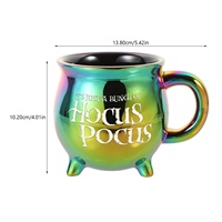 Tasse à eau/café en céramique, motif sorcière de dessin animé, électroplaquée sept couleurs, style pot magique, pour Halloween, compatible lave-vaisselle et micro-ondes