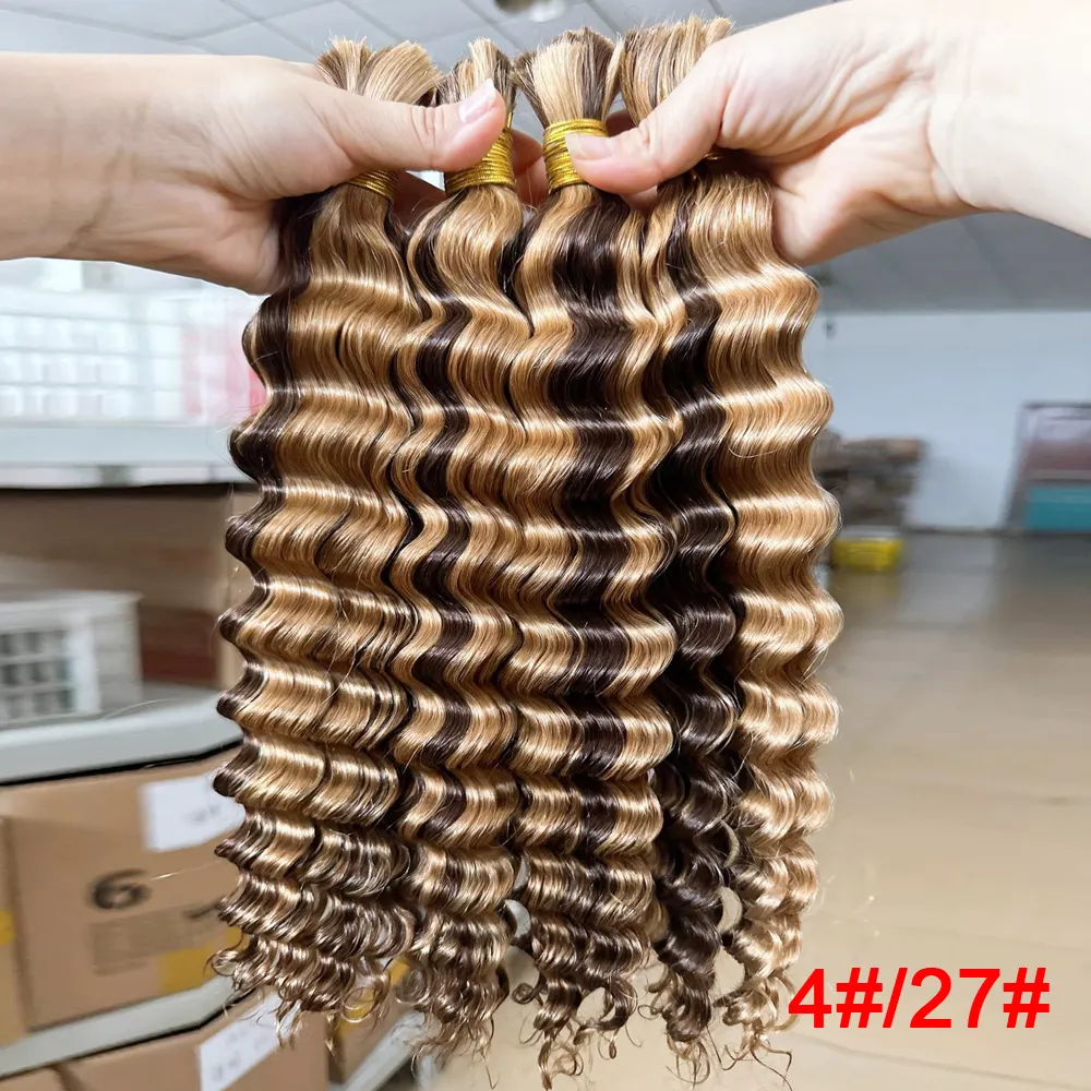 Extensões de cabelo 100% natural sem trança, cor natural, sem trama, a granel, ondas profundas, cabelo humano para trança